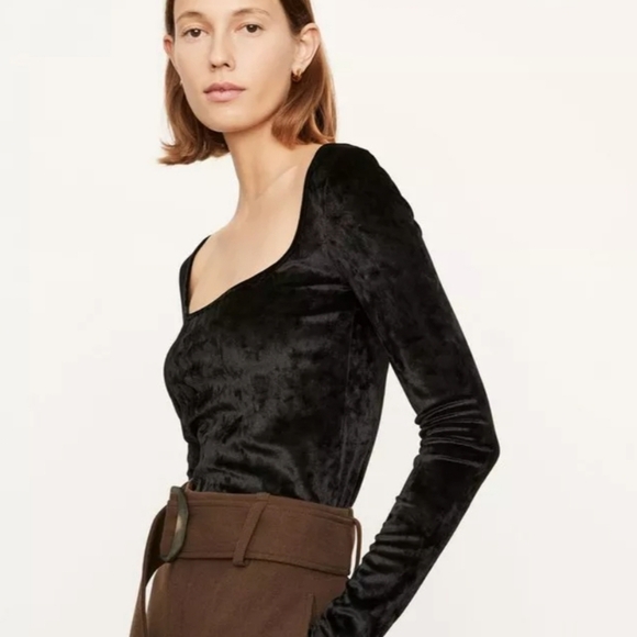 Vince Square Neck Plush Velour Fitted Long Sleeve Top Black Size Large - Picture 3 of 10
